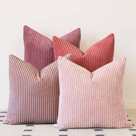 LANANAS Neutral Couch Throw Pillow Covers 18x18 Inch Set of 4 Decorative Farmhouse Boho Throw Pillows for Living Room, Couch, Bed, Sofa Soft Corduroy Accent Home Decor (Rose Pink, 18x18 Inch)