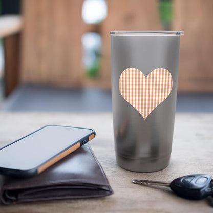 Cute Peach Yellow Plaid Checkered Gingham Pattern Minimalist Stainless Steel Insulated Tumbler