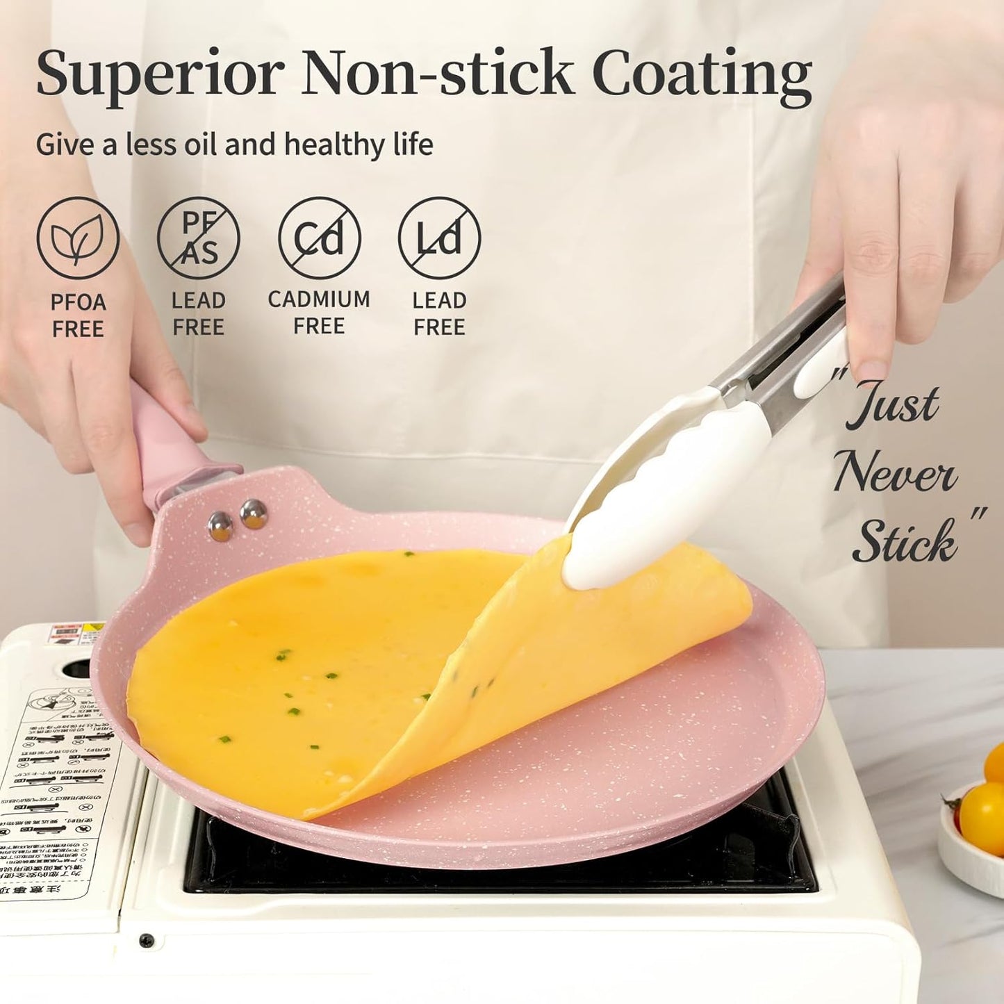 Innerwell 11 inch Nonstick Crepe Pan, Granite Coating Flat Skillet Dosa Tawa Tortilla Pan, Pink Large Pancake Griddle Comal Pan, Compatible with All Stovetops, PFOA Free