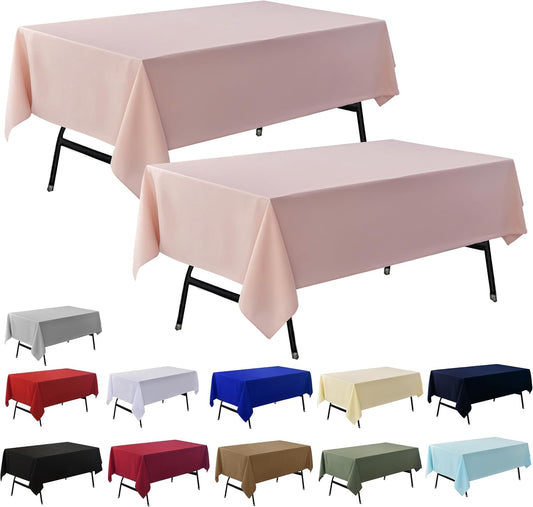 2-Pack 60x102 inch Dusty Pink Table Cloths, Solid Stain and Wrinkle Resistant Oblong Tablecloth, Premium Plain Weave Polyester Fabric Rectangle Table Linen Covers for Hotel, Wedding