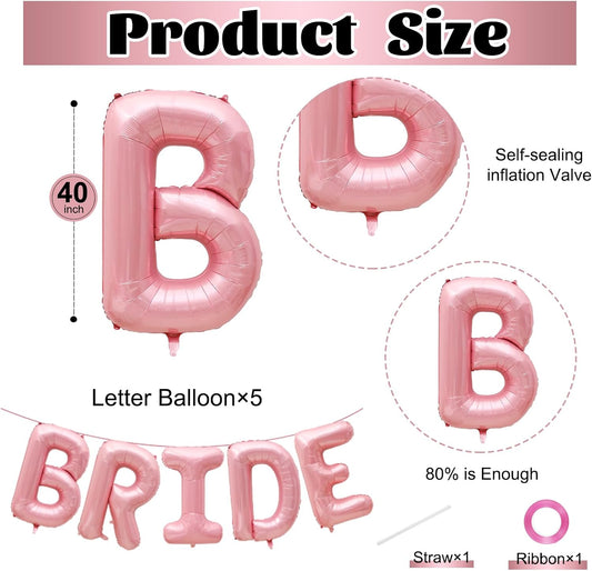 40 Inch Pink BRIDE Balloon for Bachelorette Party Decorations, Large Light Pink Foil BRIDE Letter Balloons Sign for Bridal Shower Wedding Engagement Bride To Be Party Favors Decor