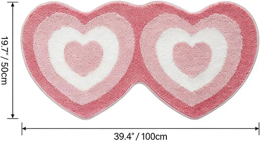 Cute Heart Bath Mat, Red Pink Warm Color Girls' Bathroom Rug, Fluffy and Soft, Anti Slip, High Absorbent, Easy to Clean, Machine Washable for Tub, Shower Mat, 19.7" x 39.4", Heart to Heart