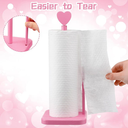 Leinuosen Valentines Day Pink Heart Paper Towel Holder Cute Heart Wooden Paper Towel Holder Pink Bathroom Countertop Accessories Kitchen Roll Stand Organizer Standing Apartment Decor Housewarming Gift