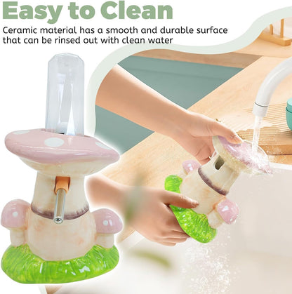 PINVNBY Hamster Water Bottle No Drip Ceramic Automatic Gerbil Water Bottle 80ML Water Dispenser with Mushroom Stand Holder for Gerbils Syrian Hamsters Dwarf Hamsters Mice (Pink)