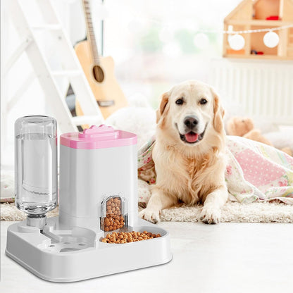 Automatic Dog Cat Feeder and Water Dispenser Set, Pet Food Feeder and Waterer with Integrated Food Basin for Dogs Cats Pet Animals, 1-10L Capacity (Pink)