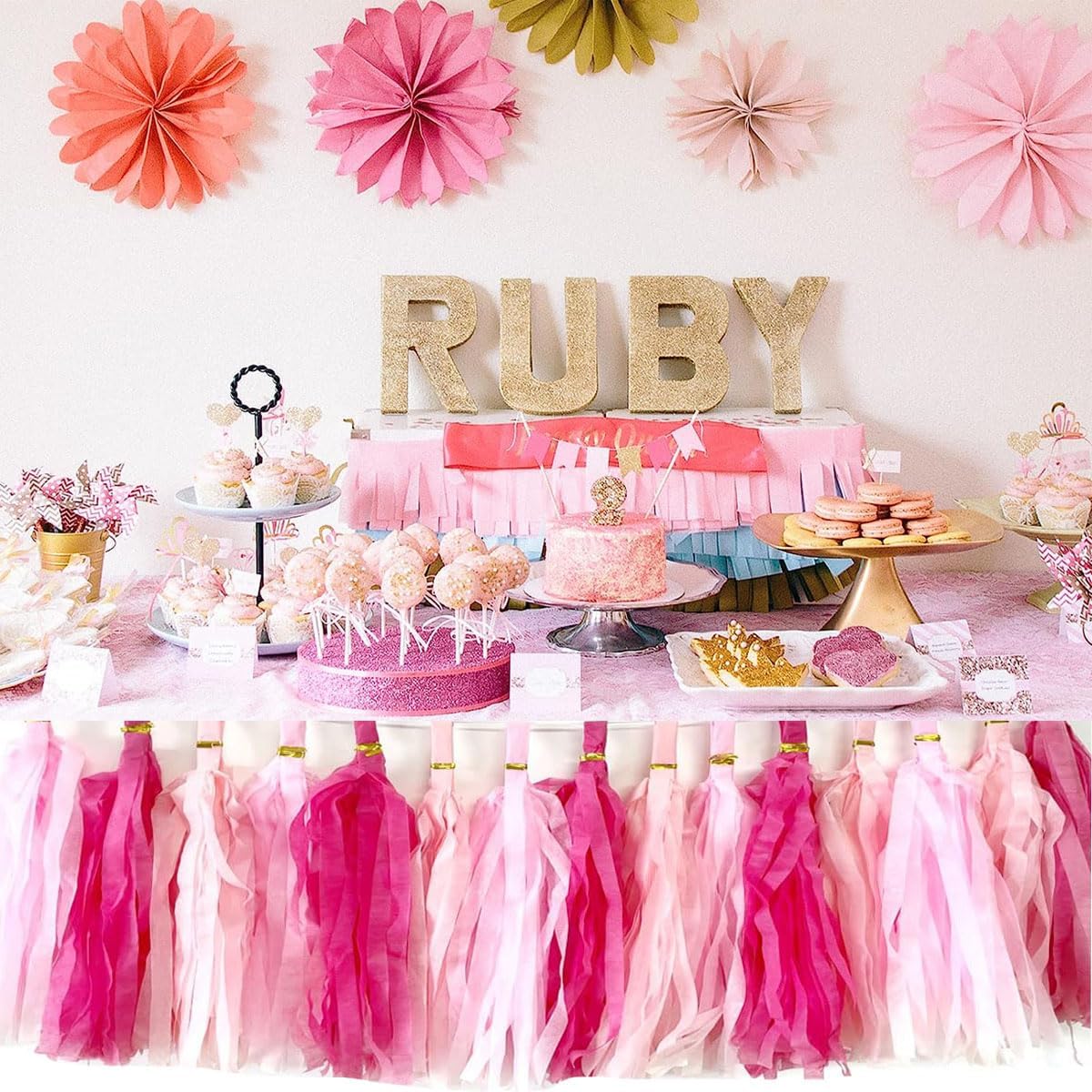 30pcs Hot Pink Tissue Paper Tassels DIY Hanging Decor - Pink Kit