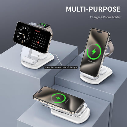 RYND 2026 Travel Wireless Fast Charging Station,Magnetic 3 in 1 Charger with Light for iPhone16 15 14 13 12 Pro Max Plus,Apple Watch Series & Air pods 4 3 2 Pro-Gifts for Wife & Husband(Pink)