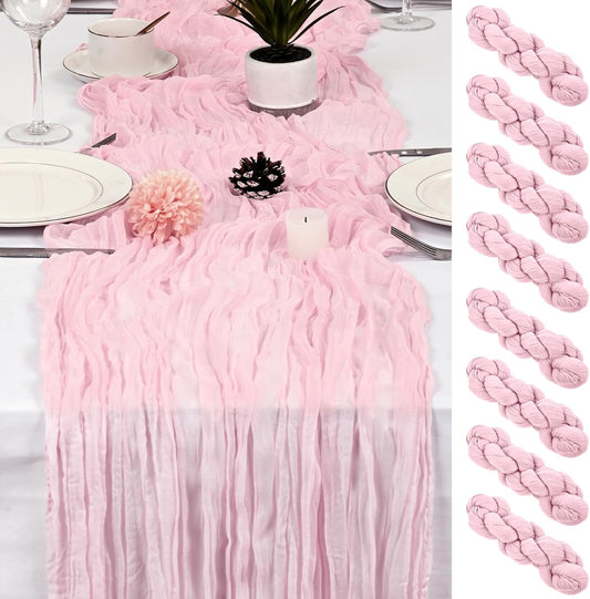 8 Pack Pink Cheesecloth Table Runner 17x108 inch Boho Gauze Cheese Cloth Table Runners for Wedding Party Baby Bridal Shower Home Decor