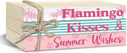 3 Pcs Flamingo Decorative Books For Home Decor, Mini Faux Books Decoration, Summer Flamingo Wooden Book Tiered Tray Decor, Pink Stacked Book For Decorating Living Room Bookshelf Fireplace（C010）