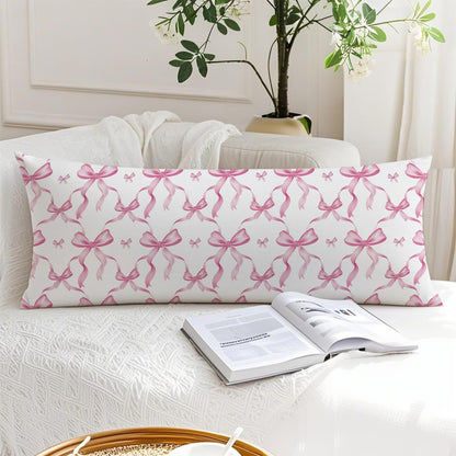 Coquette Pink Bow 20x54 Body Pillow Cover, Coquette Preppy Room Dorm Decor, Girly Room Decor Aesthetic, Pink Ribbon Decorative Long Body Pillow Cases for Bed Couch
