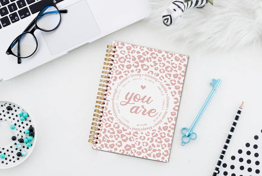 WNAGT Leopard Christian Spiral Notebook Journal 5.5x8.3, You Are Bible Verse Journal for Women, Christian Faith Gifts for Women, Pastel Cheetah Print Religious Journaling Notebooks(Pink)