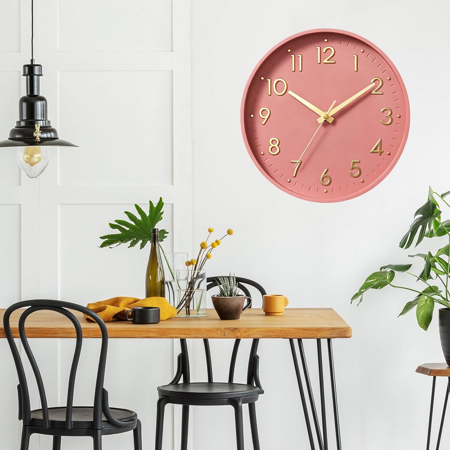 Mosewa Wall Clock 8 Inch, Battery Operated Silent Non-Ticking Modern Analog Clock Decorative for Kitchen, Bedroom, Office, Living Room(Pink Gold)