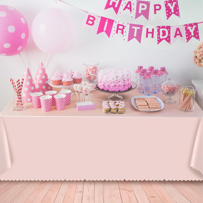 6 Pack Plastic Light Pink Tablecloths, 54 X 108Inch Disposable Spring Tablecloth Scalloped Pink Table Cloth for Rectangle Tables Table Cover for Girls Birthday Baby Bridal Shower Tea Party Wedding