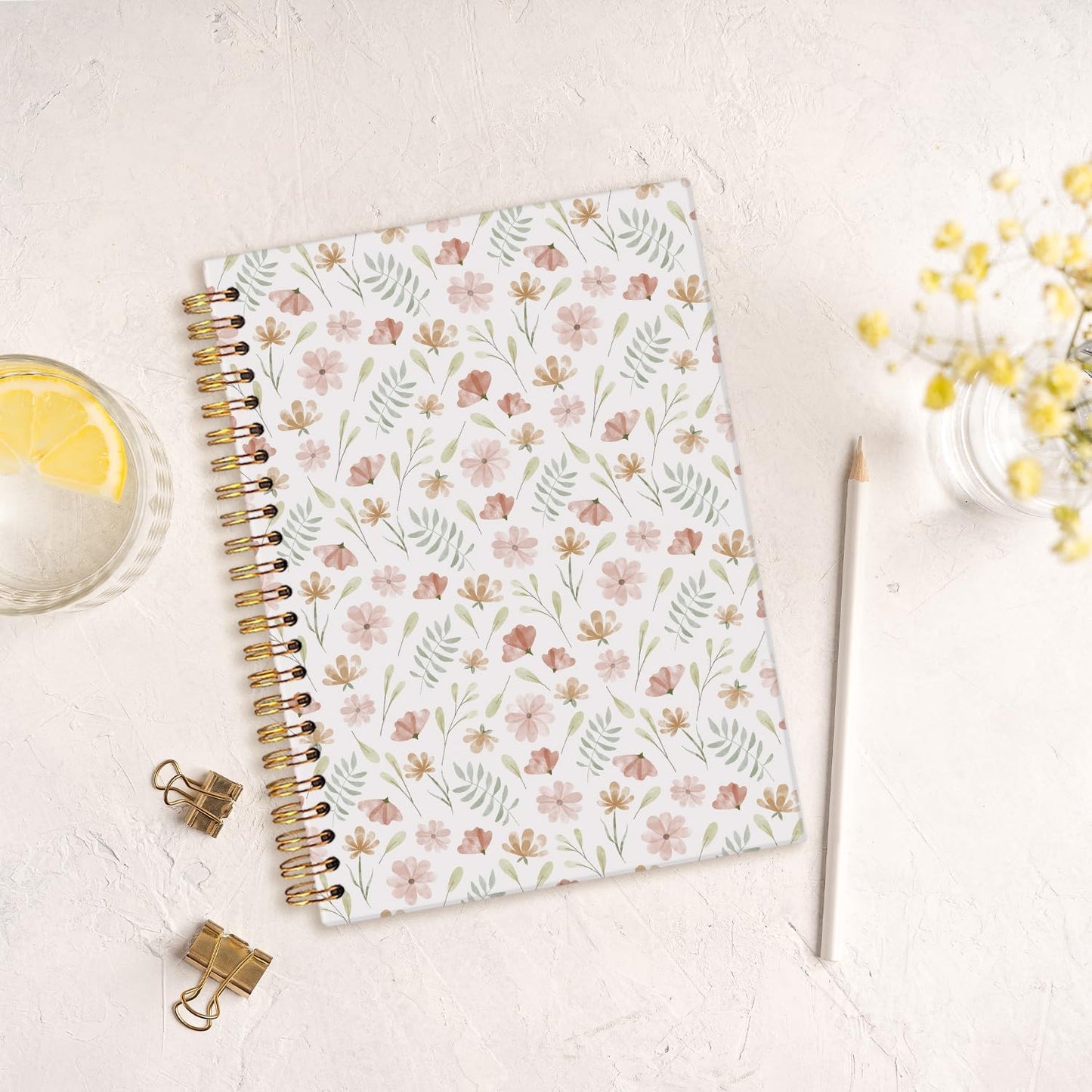 MOFUYU Cute Spiral Notebook Journal for Women, Floral Pastel Pretty Hardcover Spiral Notebook for Women School Aesthetic Pink Journal for Teen Girls 5.5x8.3 A5