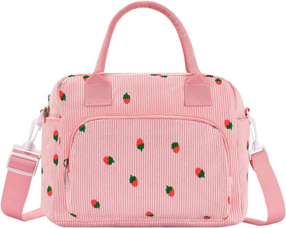 Lunch Bag Women Lunch Box for Women Adult Cute Insulated Lunch Bag Lager Cooler Lunch Tote Bags for Work Picnic (Pink-Strawberry)