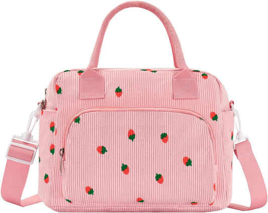 Lunch Bag Women Lunch Box for Women Adult Cute Insulated Lunch Bag Lager Cooler Lunch Tote Bags for Work Picnic (Pink-Strawberry)