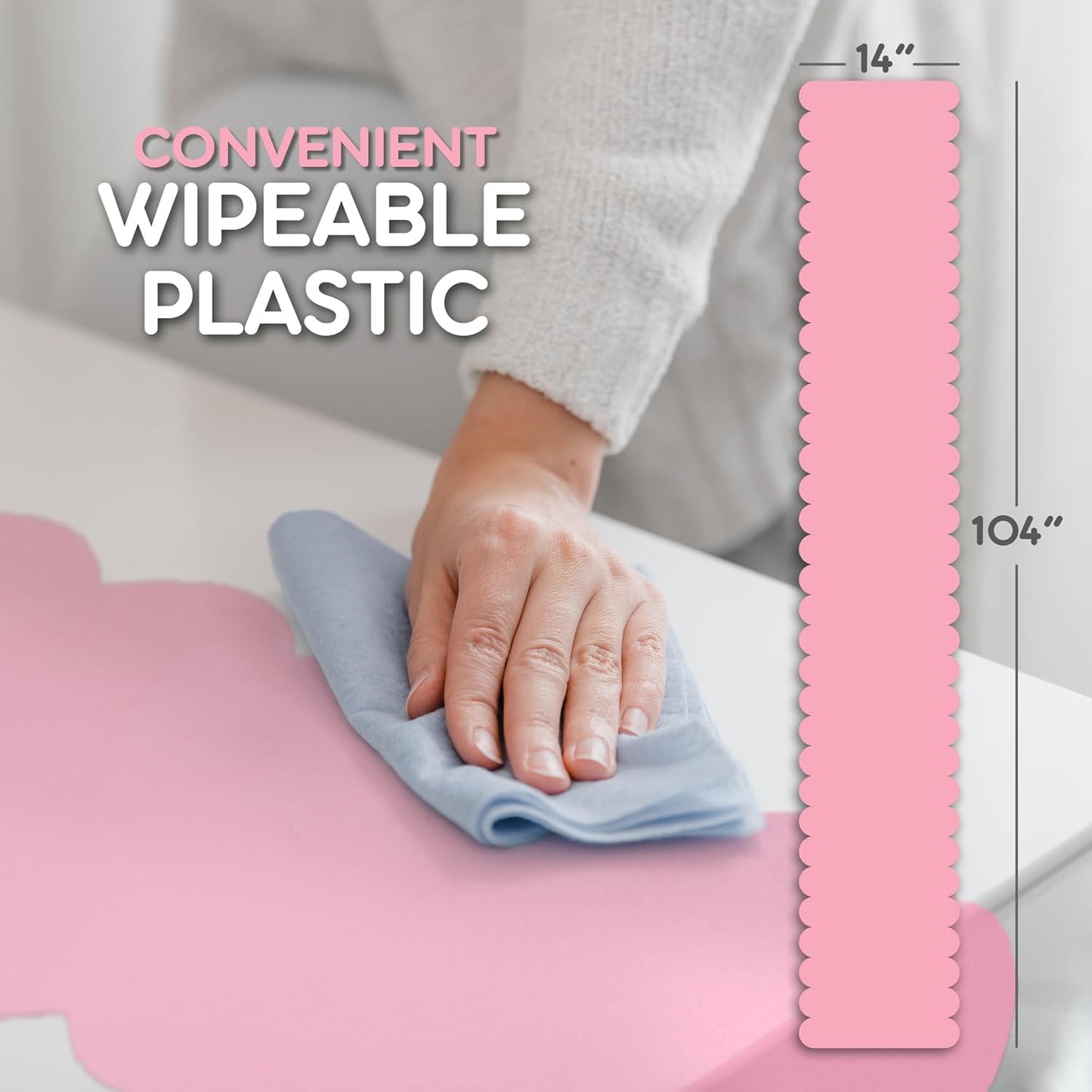 Light Pink Plastic Disposable Table Runner. 5 Pack 14 x 108 inch. Scallop Table Runner Adds A Pop of Color to Your Party Table, by Swanoo
