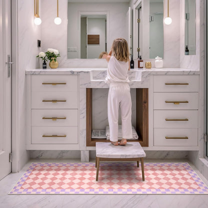 Morebes Pink Checkered Rug Runner for Hallways, 2x7 Washable Rug for Bedroom Non Slip Bath Mat, Soft Low Pile Checkerboard Indoor Carpet for Nursery Kids Room Playroom