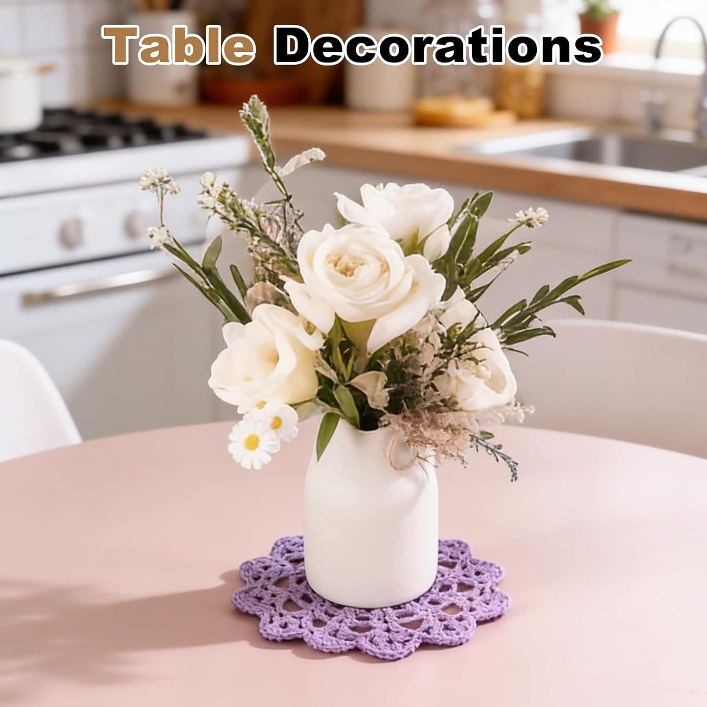 uxcell 4Pcs Crocheted Cotton Doilies, 5.5" Lace Doilies for Tables Cloth Lace Placemats Handmade Tray Doilies Round Cups Coasters for Glasses Crafts Kitchen Dining Room, Dark Pink