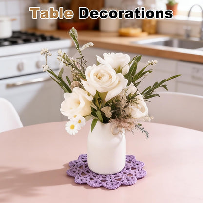 uxcell 4Pcs Crocheted Cotton Doilies, 5.5" Lace Doilies for Tables Cloth Lace Placemats Handmade Tray Doilies Round Cups Coasters for Glasses Crafts Kitchen Dining Room, Dark Pink