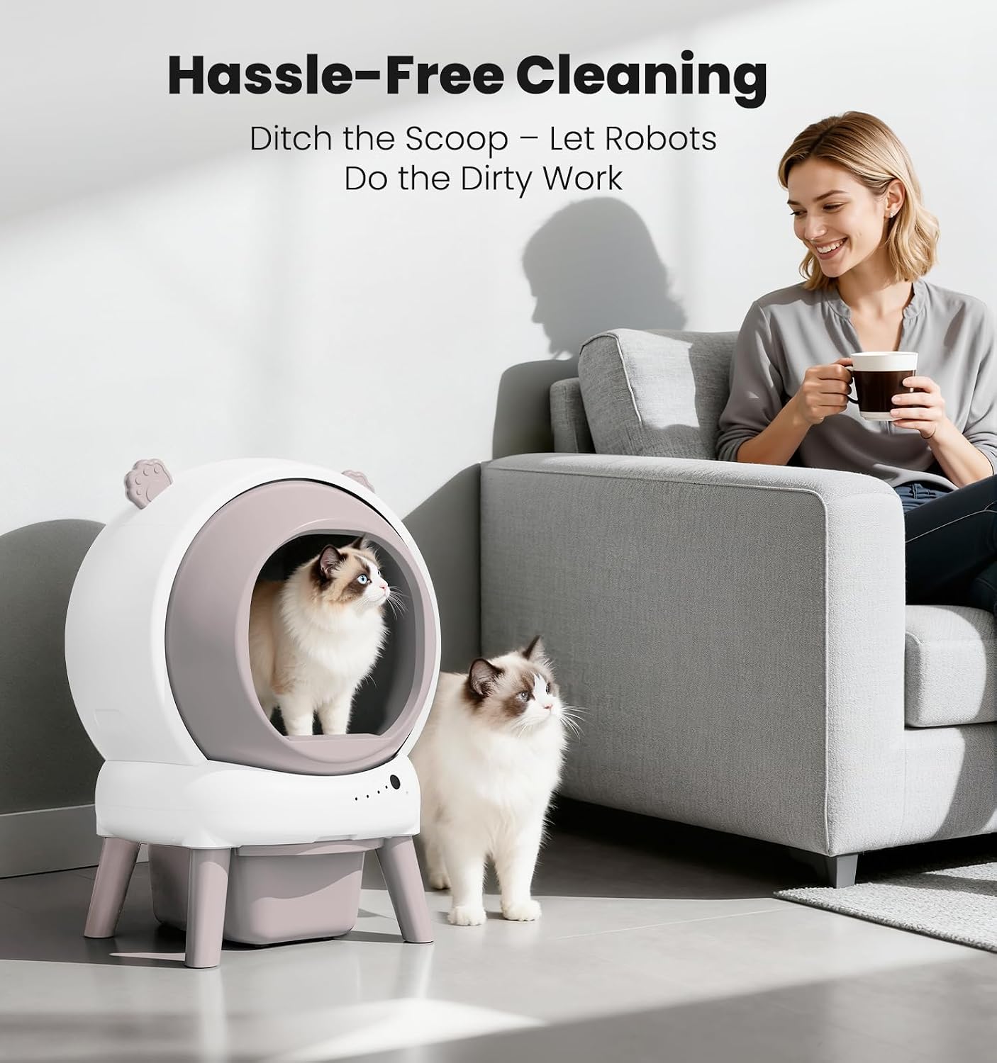 Self Cleaning Litter Box for Multiple Cats, 15L Large Automatic Litter Box with Smart APP Control, 35dB Ultra-Quiet Self-Cleaning Cat Litter Box, Dual Safety Infrared Sensors, Smell-Free, Pink-A