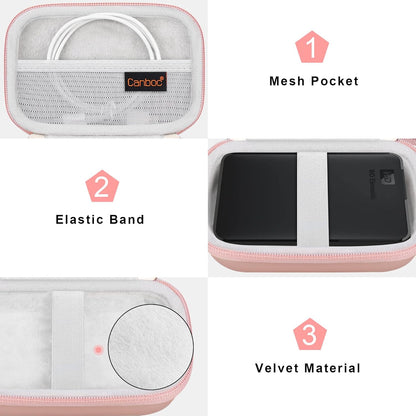 Canboc Hard Drive Carrying Case for Western Digital Elements WD My Passport Canvio Basics Seagate Backup Plus Slim 1TB 2TB 3TB 4TB, External Hard Drive Case, Mesh Bag fits USB Cable, Rose Gold