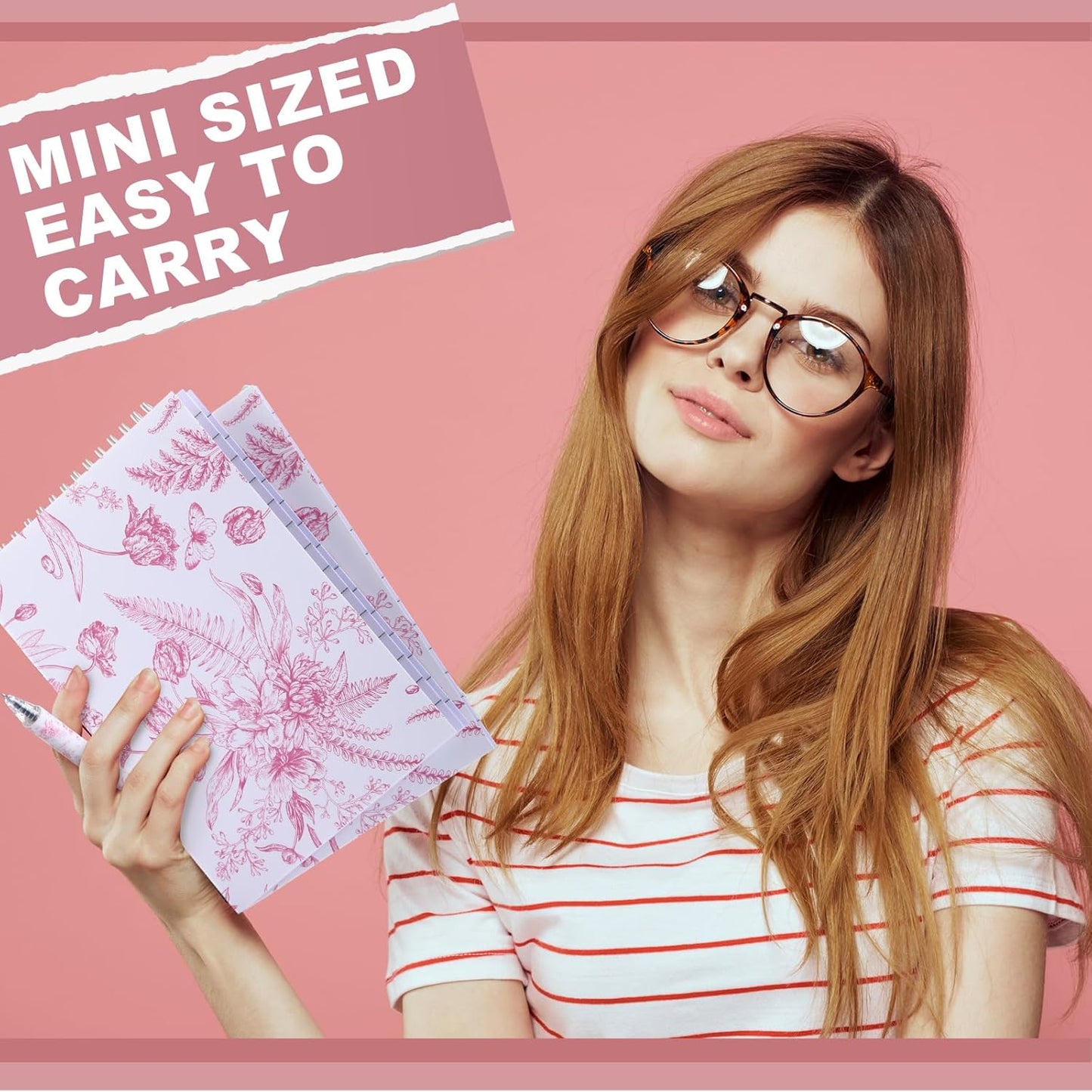 Engrowtic 24 Set Pink and White Floral Mini Notebooks and Ballpoint Pens Chinoiserie Vintage Pocket Notepads Gel Pens Small Journals for Bridal Wedding Baby Shower