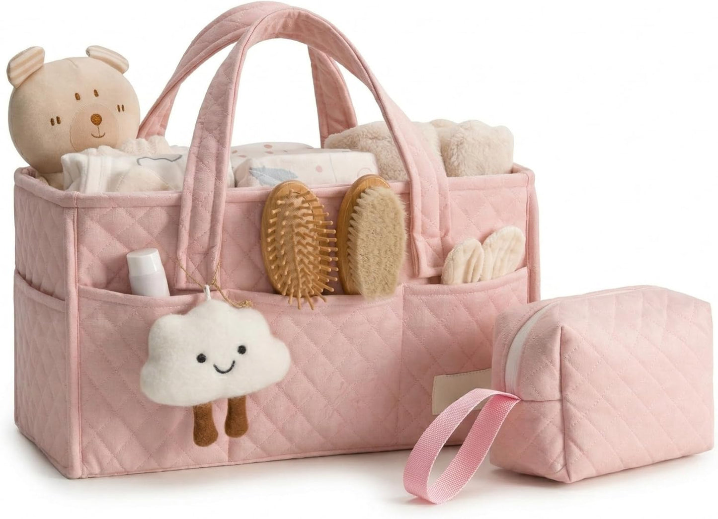 PeraBella Baby Diaper Caddy Organizer, Baby Basket Shower Gift, Portable Changing Table Basket, Postpartum Caddy & Tote Bag Pouch, Newborn Boy & Girl Nursery Essentials Registry, Car Diaper Organizer