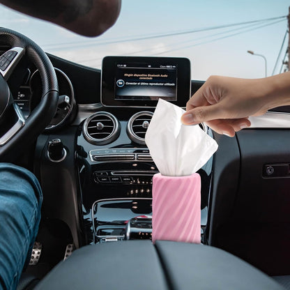 Car Cup Holder Tissue with 3 Pack Facial Tissues, Car Tissues Cylinder, Refillable Round Travel Tissue Tube for Vehicle, Office, Home Use (Pink)