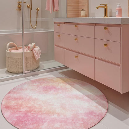 jinchan 4ft Round Rug Dreamy Abstract Washable Cute Entryway Mat Non Slip Elegant Peachy Pink Circle Rug Soft Low-Profile Artistic Cloud Effect Throw Carpet for Dorm Bathroom Playroom Balcony