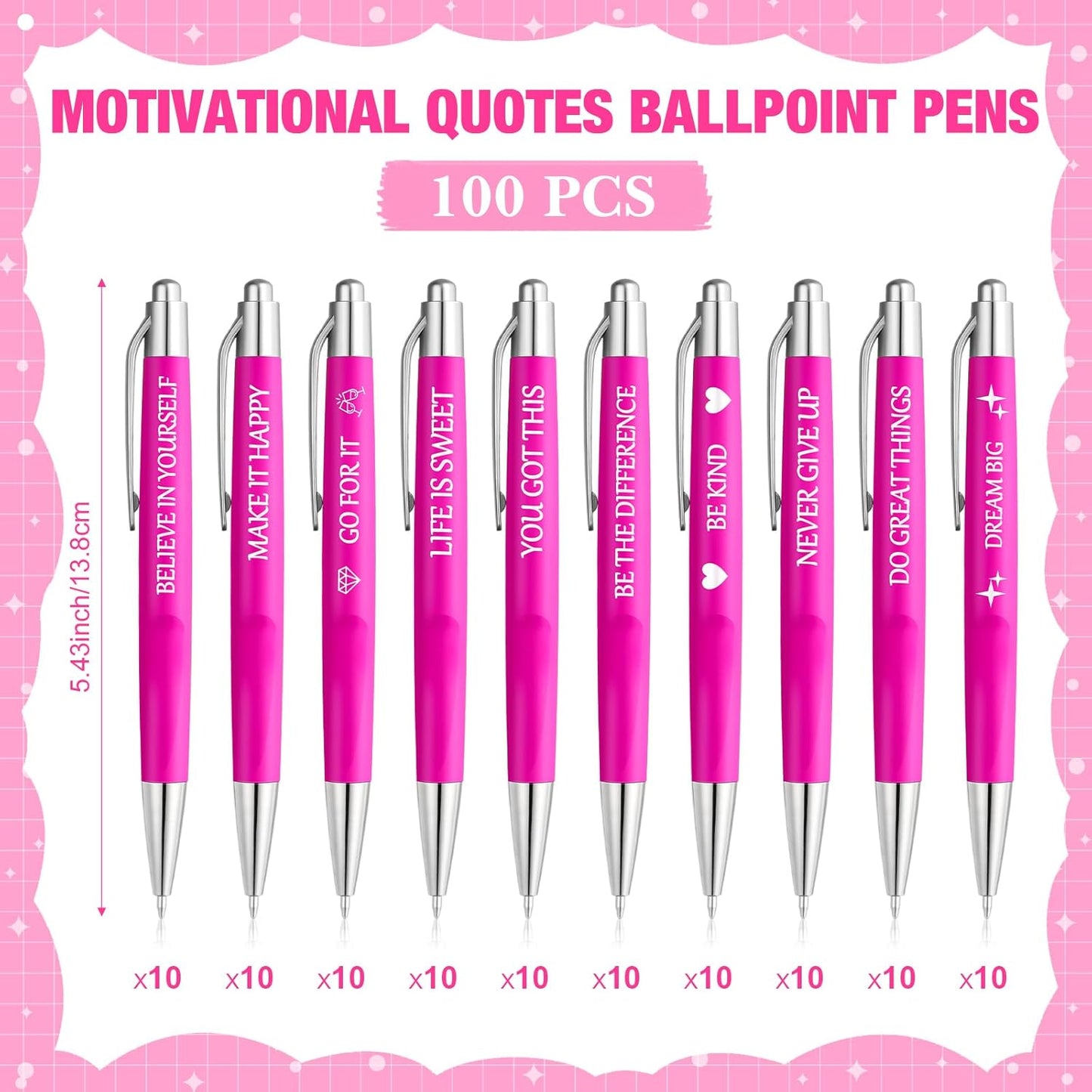 Zhanmai 100 Pcs Bulk Pink Inspirational Pen Bulk Retractable Motivational Ballpoint Pens with Encourage Quote Gift for Christmas Teacher Coworkers Office Supplies Student Team Writing, Black Ink 1 mm