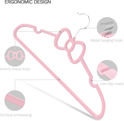 15.5 Inch Kids Butterfly Bow Hangers 60 Pack, Durable Big Kid Hangers for Youth, Teen and Petite Woman, Plastic Kids Hanger, Cute Childrens Hanger for Closet, Pink