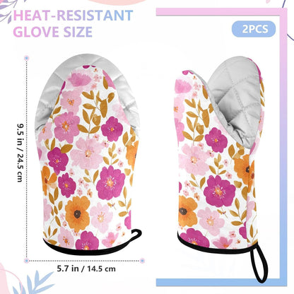 Oven Mitt 2 Pack Set Blossom Pink Flowers Kitchen Mitts Gloves for for Cooking Baking Grilling