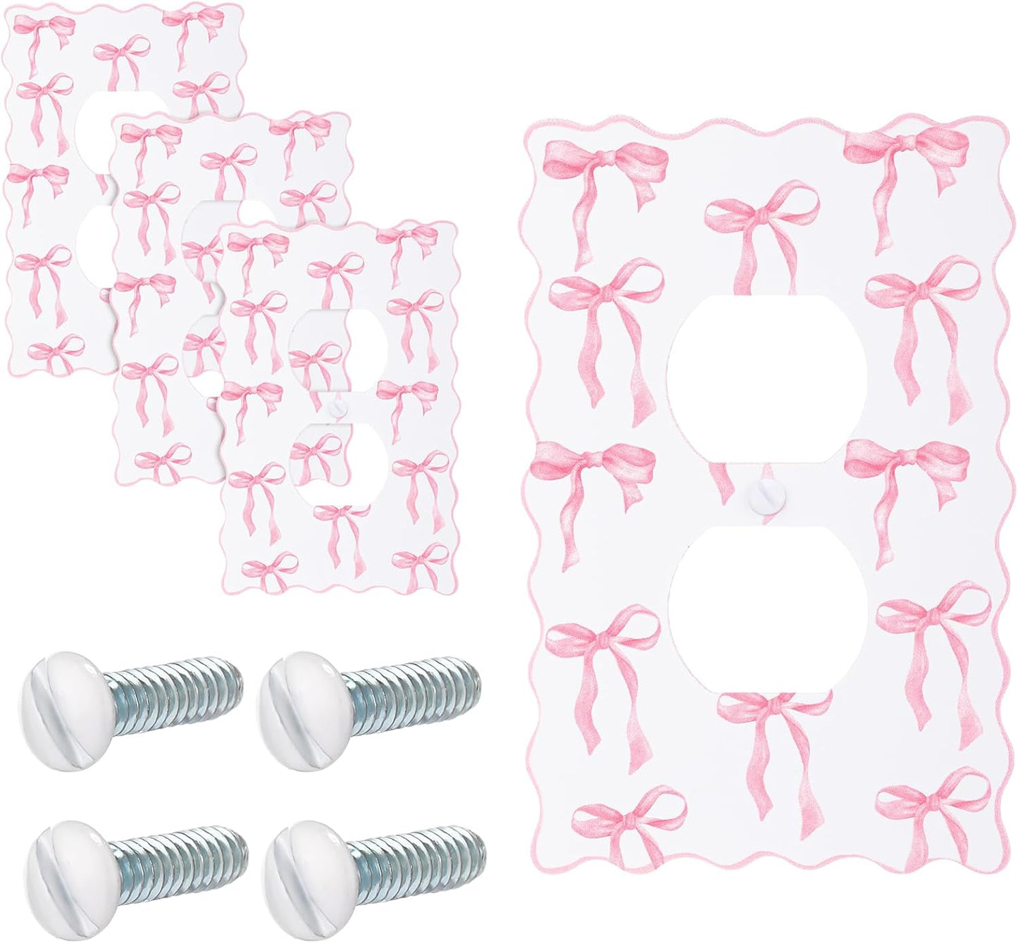 Relaxweex 4 Pcs Pink Bow Light Switch Cute Cover Outlet Covers Pink and White Switch Wall Plate Metal Toggle Electric Outlet Cover for Room Bedroom Home Decor (Round Hole)