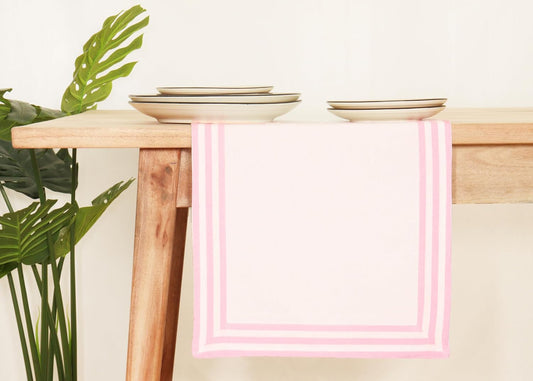 PurpleEssences Table Runner White - 90 inches Long Hemstitch Runner 14 x 90 Inch - 100% Cotton Durable Washable Fabric - Ideal for Spring Easter Summer - Stripe Edges - Blush Pink
