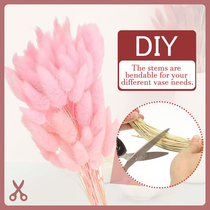 PATIKIL 15.7in Bunny Tails Dried Flowers, 120pcs Pampas Grass Decor Rabbit Tail Natural Pampas Grass Bulk Fluffy Faux Pampas Grass Dried for Home Boho Decor Vase Wedding Table, Pink