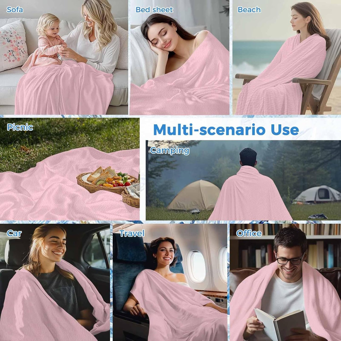 Solid Pink Cooling Blanket, Lightweight Breathable Summer Throw Blanket with Double Sided Cold Effect,Romantic Minimalism Abstract Denim Texture Picnic Beach Blankets Bed Sheet for Sleepers 30"x40"
