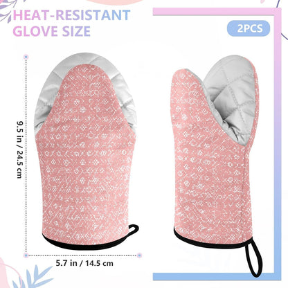 Oven Mitt 2 Pack Set Light Pink Pattern Kitchen Mitts Gloves for for Cooking Baking Grilling