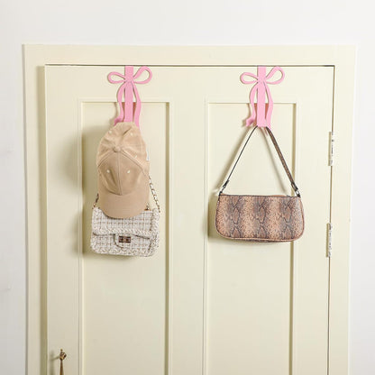 Chunful 2 Pack Pink Bow Over The Door Hooks Metal Strong Door Hanger Hooks Coquette Bow Bathroom Decor Accessories for Cabinet Bath Bedroom Living Room Kitchen Hanging Clothes Towels Hats Coats Bag