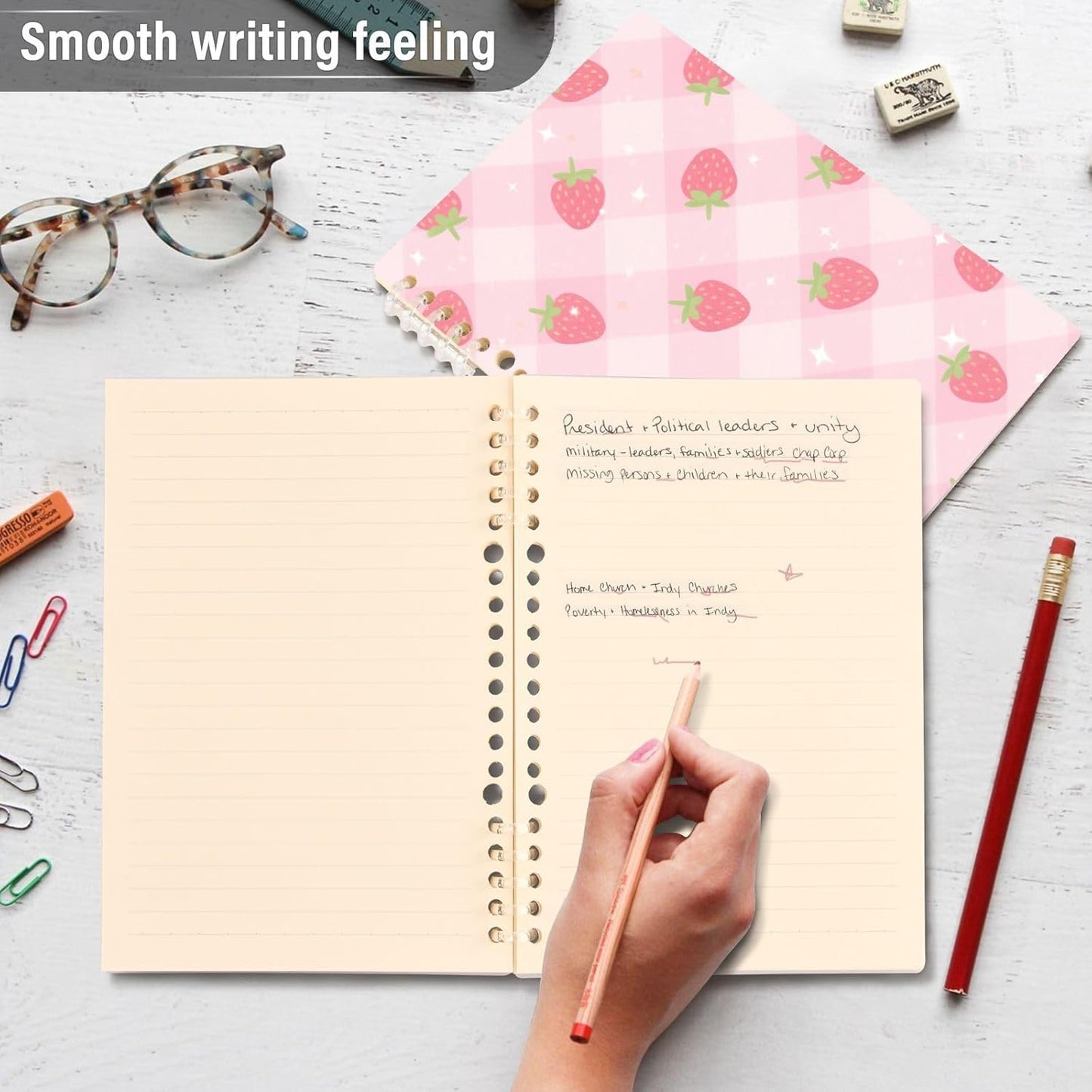 EtherSpher A5 size Pastel Peach Strawberry notebook spiral 8.3" x 5.7", wear-resistant school supplies for college 60 sheets for planner&business