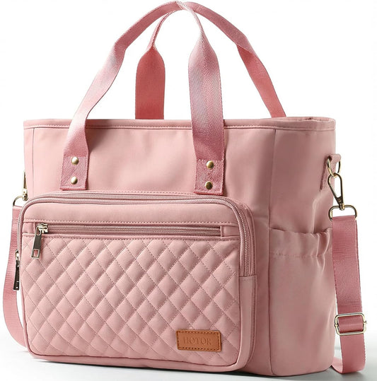 HOTOR Lunch Box for Women - Insulated Lunch Bag with Multiple Pockets, Portable Lunch Tote & Cooler with Handles & Adjustable Strap for Work, Picnic, Short Trip, 11.0" x 5.5" x 8.7", Pink