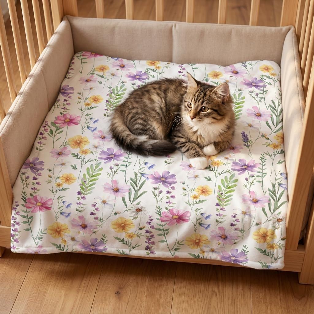 Horaldaily Pets Flannel Blanket, Spring Summer Watercolor Wildflowers Soft Fuzzy Fluffy Plush Cozy Fleece Premium Blankets for Dog Cat Puppy Kitten Couch Protection, 30x40