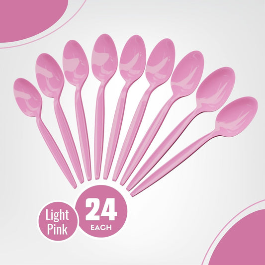 Light Pink Plastic Spoons (24 Pack) - Light Pink Spoons for Parties, Durable Plasticware, Colored Plastic Spoons, Plastic Utensils, Disposable Cutlery for Occasions, Party Plastic Spoon