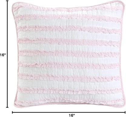 Pretty in Pink Girly Ruffle Star Stripped Soft Pink White Cotton Square Décor Throw Pillow by Cozy Line Home Fashions