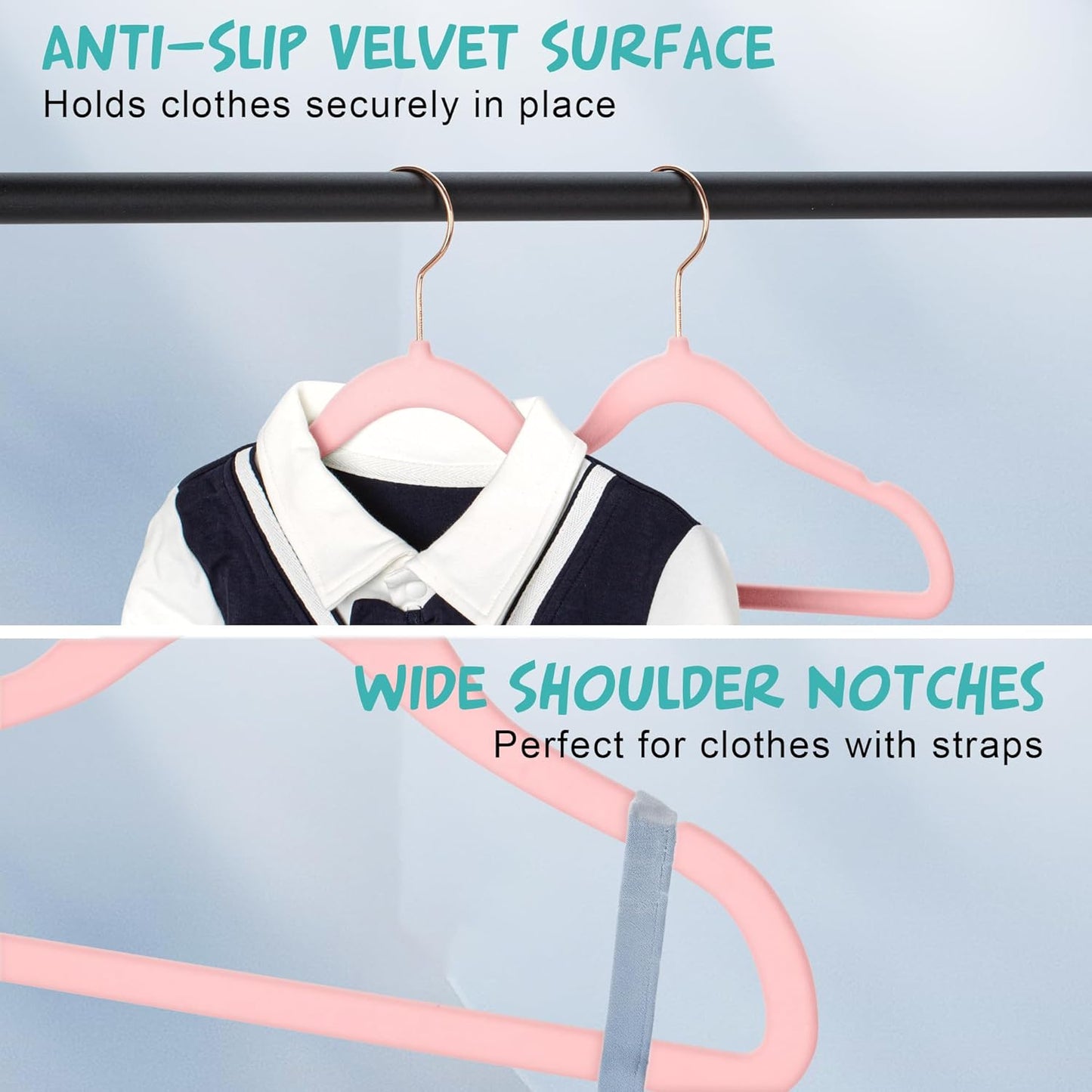 50 Pack Velvet Baby Hangers Non-Slip Clothes Hangers with Swivel Hooks, Space Saving Infant Toddler Closet Organizers, Ultra Thin Durable Child Hangers for Nursery, Kids, Children Wardrobe (11.8inch)