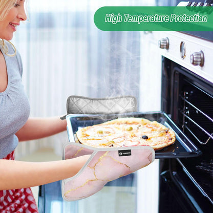 Kitchen Potholder Light Pink Marble Stone Pot Holders Set of 2 Heat Resistant Potholders Oven Hot Pads with Pockets for Countertop Trivet Baking Cooking BBQ