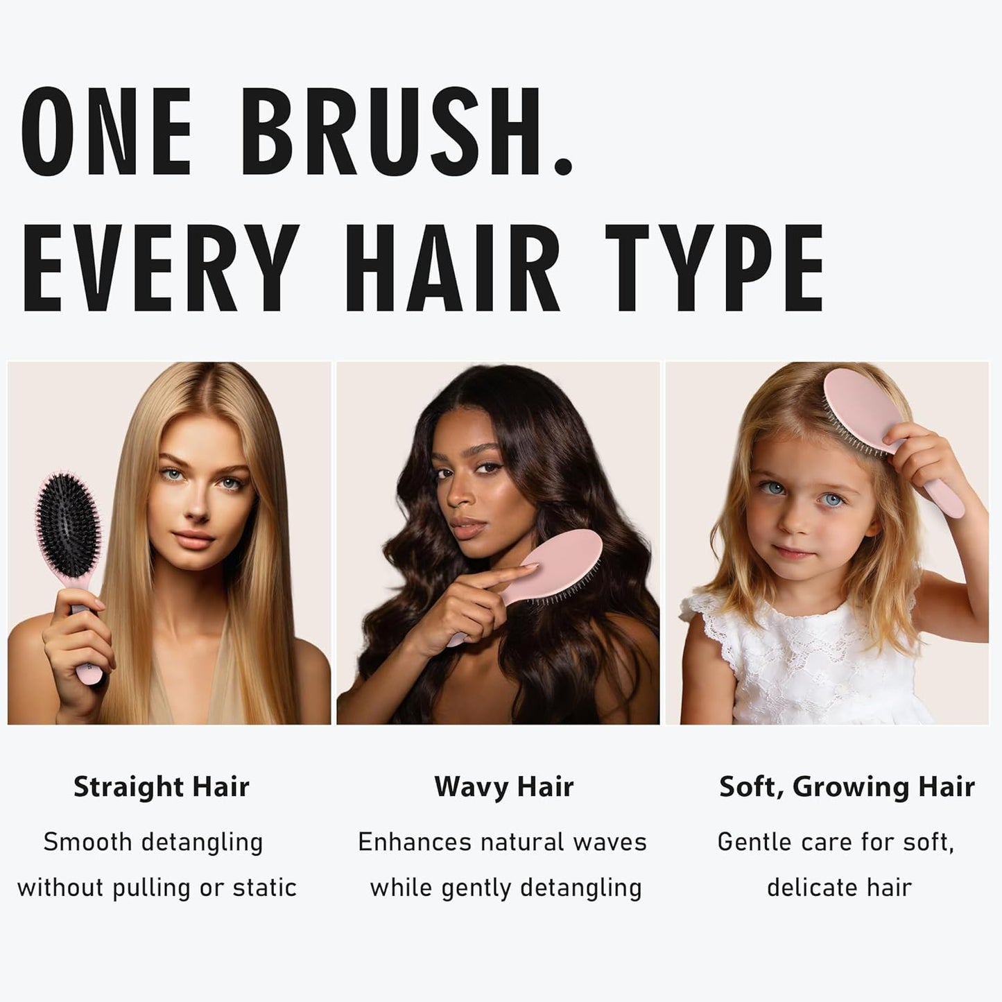 EAGLE FORTRESS Boar Bristle Hair Brush for Women, Men & Kids, Detangling Hair Brushes for Thick, Thinning, Dry or Wet Hair with Nylon Pins, Smooth & Shine Hair Brush for Extensions – Pink