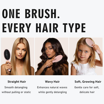 EAGLE FORTRESS Boar Bristle Hair Brush for Women, Men & Kids, Detangling Hair Brushes for Thick, Thinning, Dry or Wet Hair with Nylon Pins, Smooth & Shine Hair Brush for Extensions – Pink