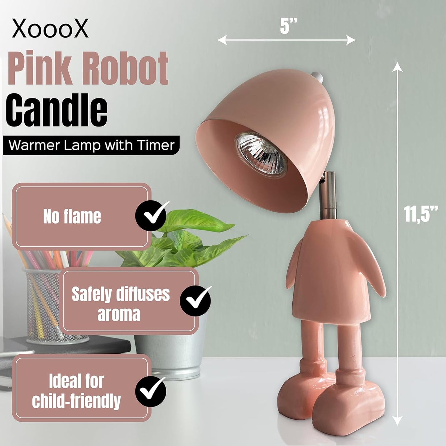 XoooX Pink Robot Candle Warmer Lamp with Timer - Aesthetic Room Decor for Teen Girls, Cute Kawaii Desk Lamp, Dimmable Electric Wax Melt Warmer, Unique Gifts for Women & Gamers