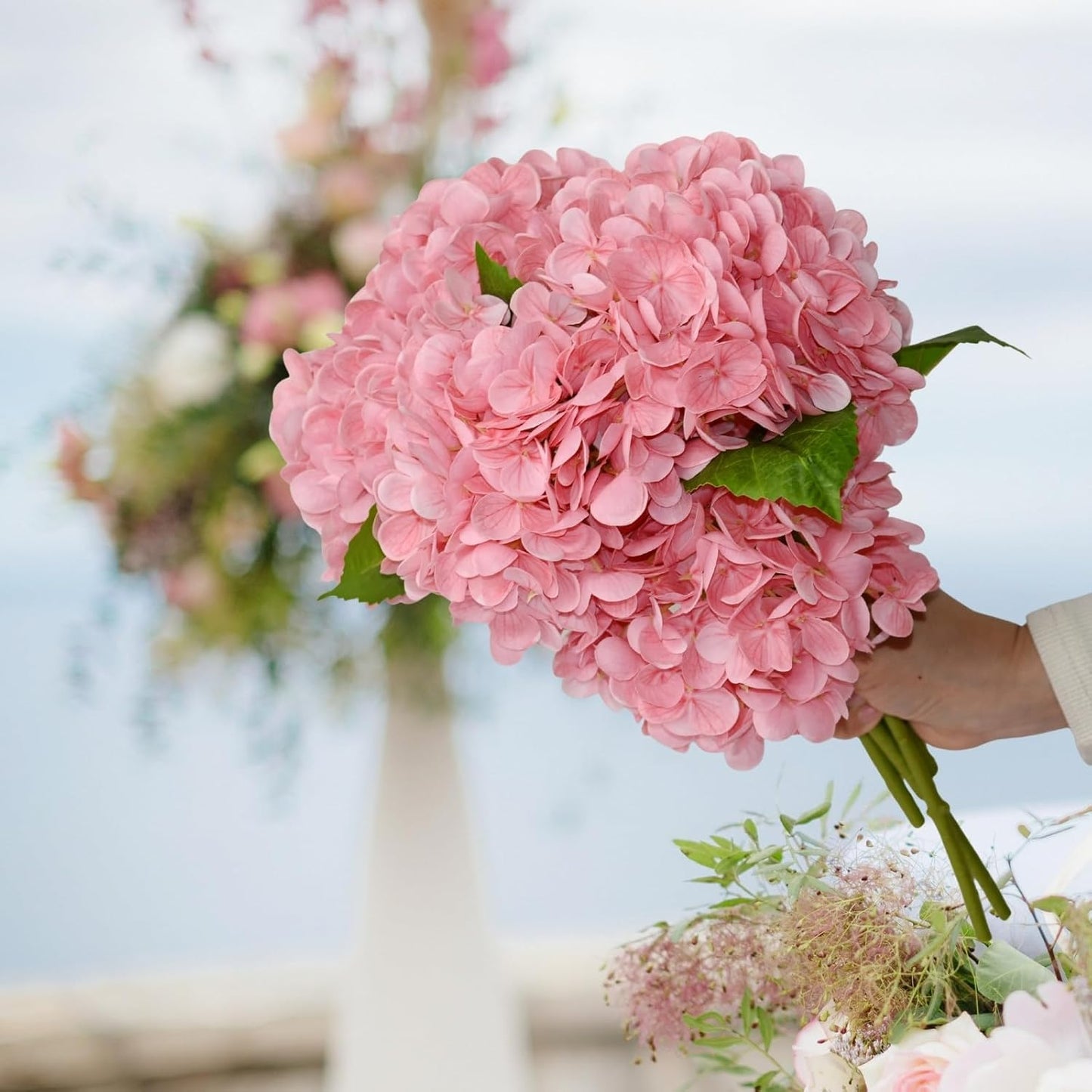 6 Pack 12.6" Pink Real Touch Latex Hydrangea Artificial Flowers, Faux Hydrangeas for Mother's Day Wedding Baby Girl Shower Home Decoration Party Centerpieces DIY Bouquets